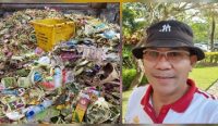 Kolase: Sampah sesajen (kiri) dan Kabid Pengelolaan Kebersihan dan Limbah B3 DLHK Kabupaten Badung AA Gede Dalem. Sumber: Wacanabali/jurnalunmas/Dok pribadi)