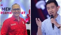 Ketua Dewan Pimpinan Wilayah (DPW) Partai Solidaritas Indonesia (PSI) Bali I Nengah Yasa Adi Susanto alias Jro Ong (Kiri), Cawapres Nomor Urut 2, Gibran Rakabuming Raka (kanan). Sumber: dok/PSI Bali