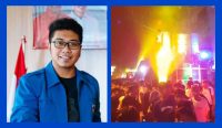 Kolase Foto (kiri) Ketua DPD KNPI Provinsi Bali Anak Agung Gde Utama Indra Prayoga SH (kanan) penggunaan sound sistem saat pengerupukan. (Dewa Fathur/wacanabali.com)