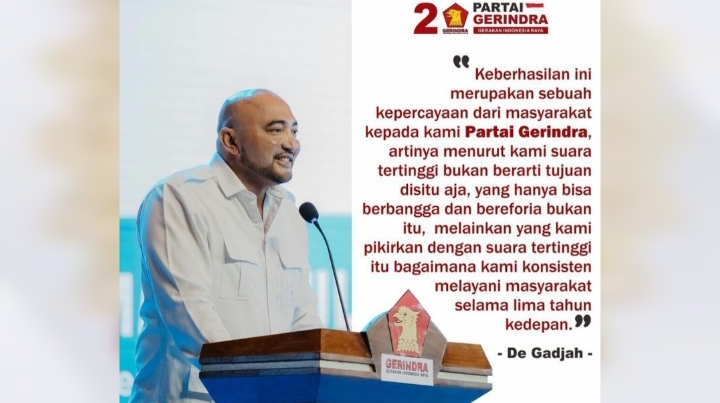Foto: Ketua DPD Gerindra Bali, Made Muliawan Arya alias De Gadjah, Kamis (14/3/24). (Dok. Gerindra Bali/wacanabali.com)