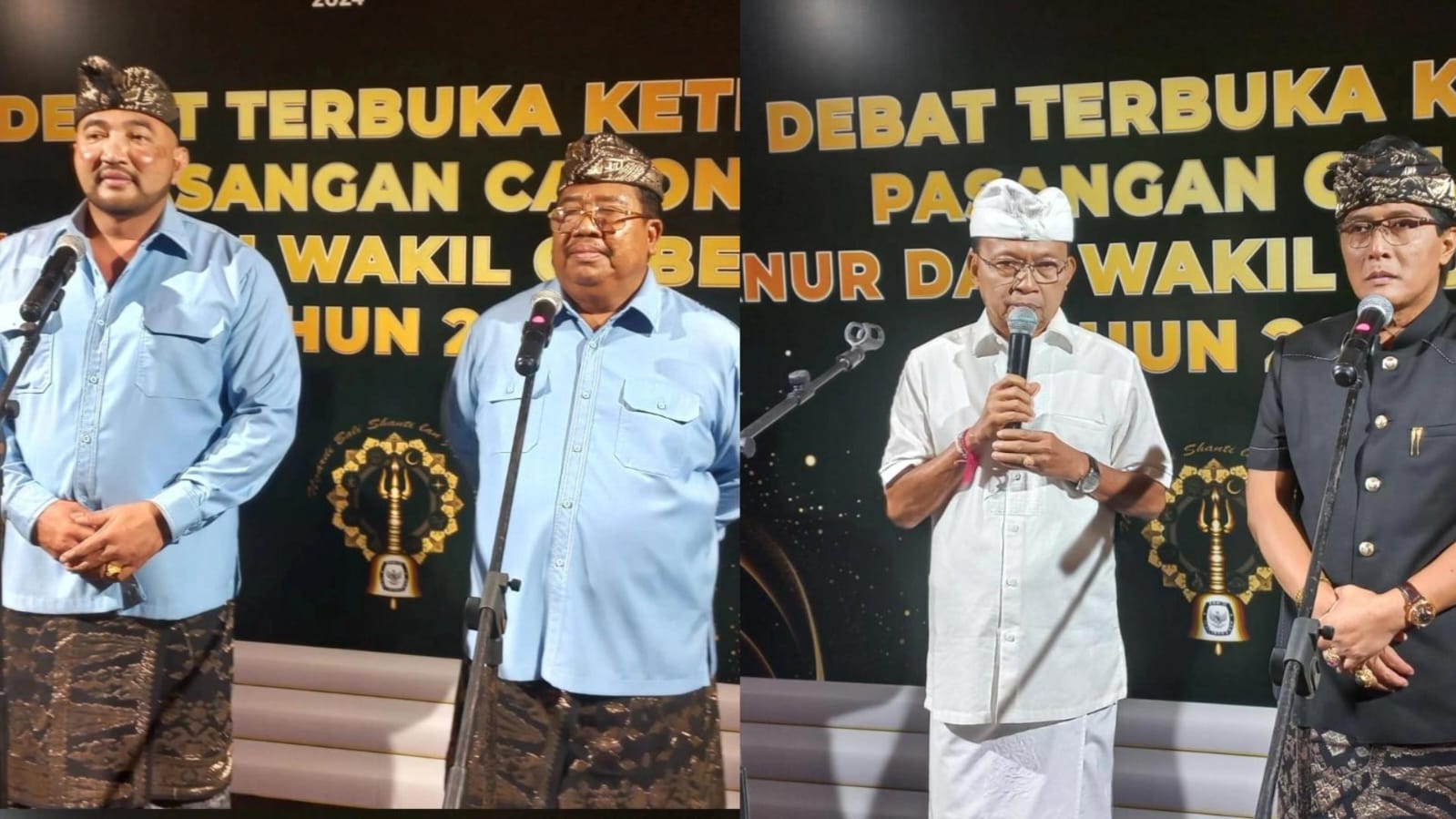 Foto: Kedua Paslon Pilgub Bali, Mulia-PAS (Kiri) dan Koster-Giri (Kanan) Usai Pelaksanaan Debat Ketiga. Sumber: Komang Ari/Wacana Bali.