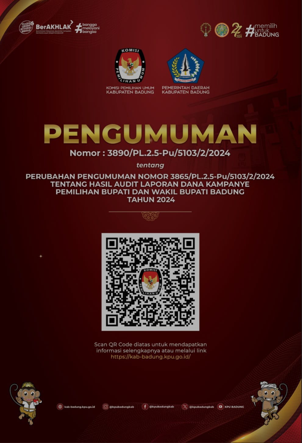 Foto: Pengumuman hasil audit dana kampanye pemilihan bupati dan wakil bupati Badung tahun 2024. Sumber: KPU Badung.