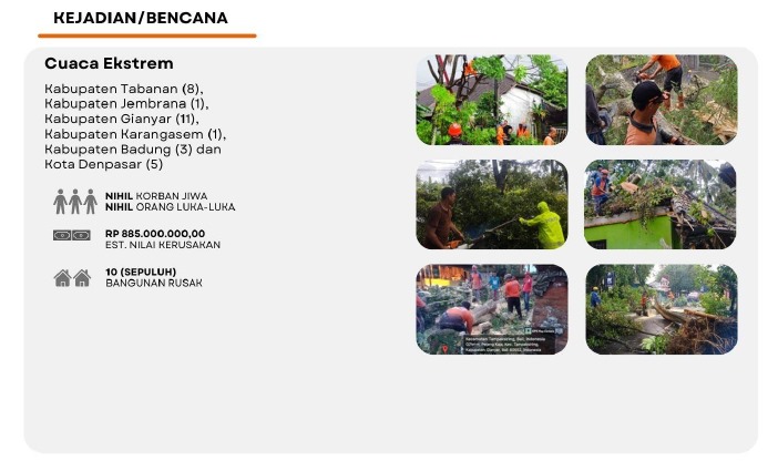 Laporan Harian BPBD Bali: Angin Kencang Sebabkan Kerugian Rp885 Juta
