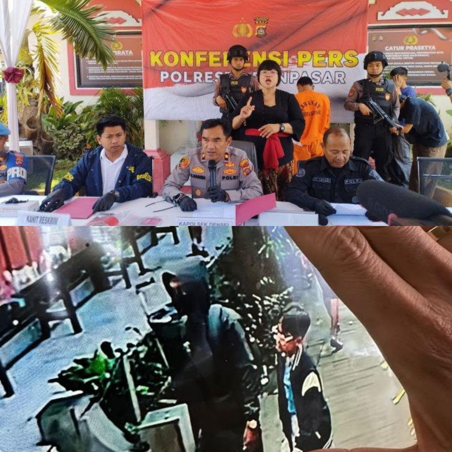 Foto: Pelaku saat membawa korban dan saat diamankan di Mapolsek Denpasar Selatan. Sumber: Dok Polsek Densel.