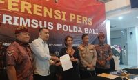 Foto: Polda Bali konferensi pers terkait perkara royalti musik Mie Gacoan dan LMK Selmi. Sumber: Yulius N/wacanabali.com
