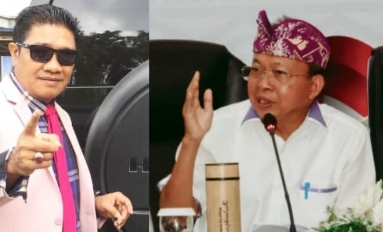 Dr. Ida Bagus Putu Astina (kiri) memberikan apresiasi atas keberanian Gubernur Bali Wayan Koster (kanan) dalam mengambil kebijakan tegas terkait pengelolaan sampah di Bali.