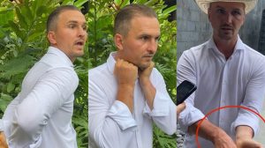 Foto: Influencer asal Rusia Sergeii Domogatsky alias Mr. Terimakasih saat menuturkan dugaan penyiksaan yang dialaminya. Sumber: tim/wacanabali.com