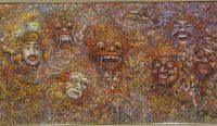 Foto: Salah satu karya Soko Guru. Karya ini diberi judul "Topeng Bali". Karya ini bercerita tentang kesejatian di balik topeng-topeng identitas. Sumber: Yulius N/wacanabali.com