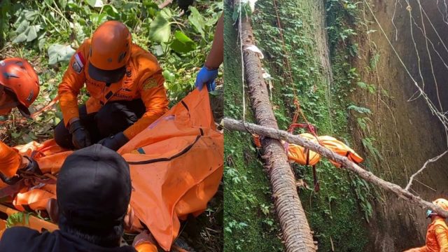 Foto: Tim SAR gabungan melakukan evakuasi jenazah lansia dari jurang sedalam sekitar 45 meter di Desa Sangkan Gunung, Kecamatan Sidemen, Karangasem, Minggu (18/10/2026). Sumber: ist